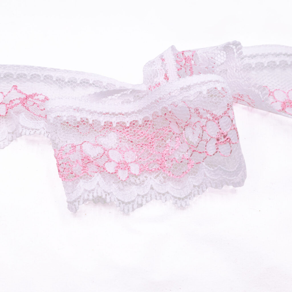 White & Pink Embroidered Lace | Wildbird Fabric
