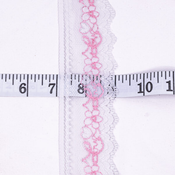 White & Pink Embroidered Lace - Image 2