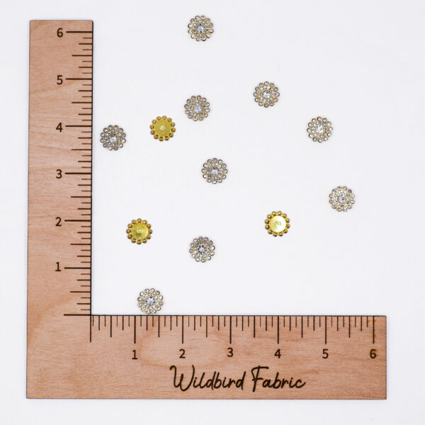 Gold Rhinestone Flower Buttons 12pc