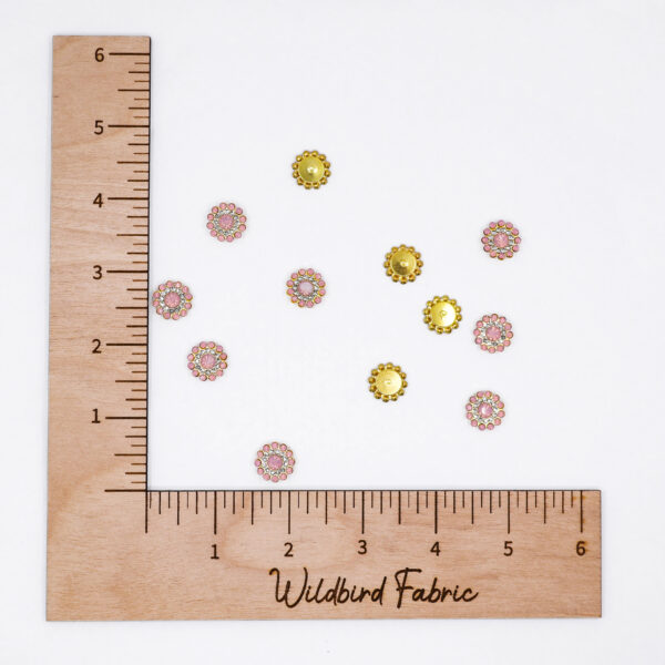 Pink Rhinestone Flower Buttons 12pc