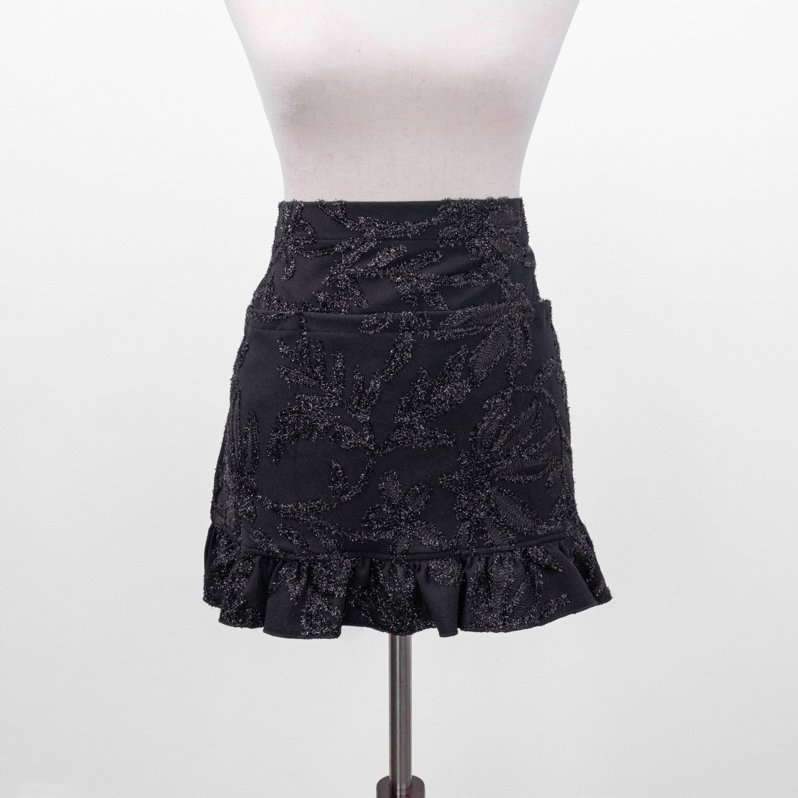 Apron - Black Stretch With Shiny Flowers