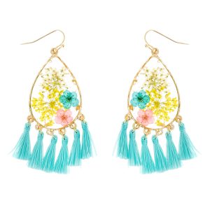 Dried Flower Tassel Earring - Mint