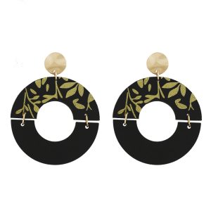 Black Wood & Leather Earring
