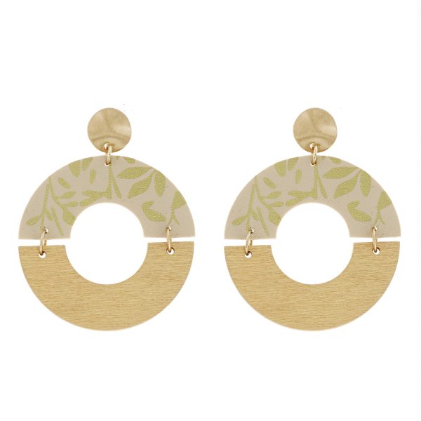 Beige Wood & Leather Earrings