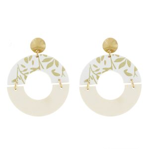 White Wood & Leather Earrings