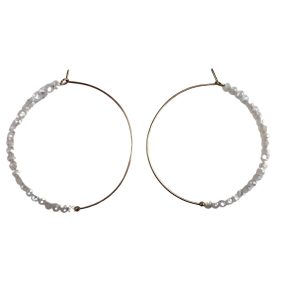 White Beaded Hoop Earrings