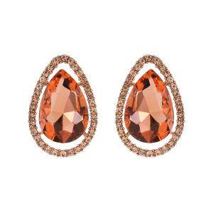 Peach Teardrop Halo Earrings