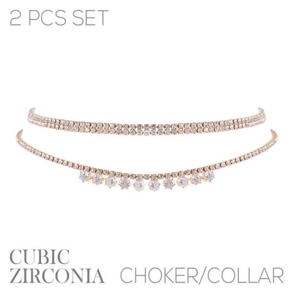 2 Tier Gold Zirconia Choker Necklace